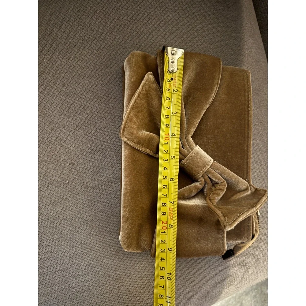 Tan Velvet Bow Clutch‎ Bag Evening Purse with Detachable Brass Chain Strap
